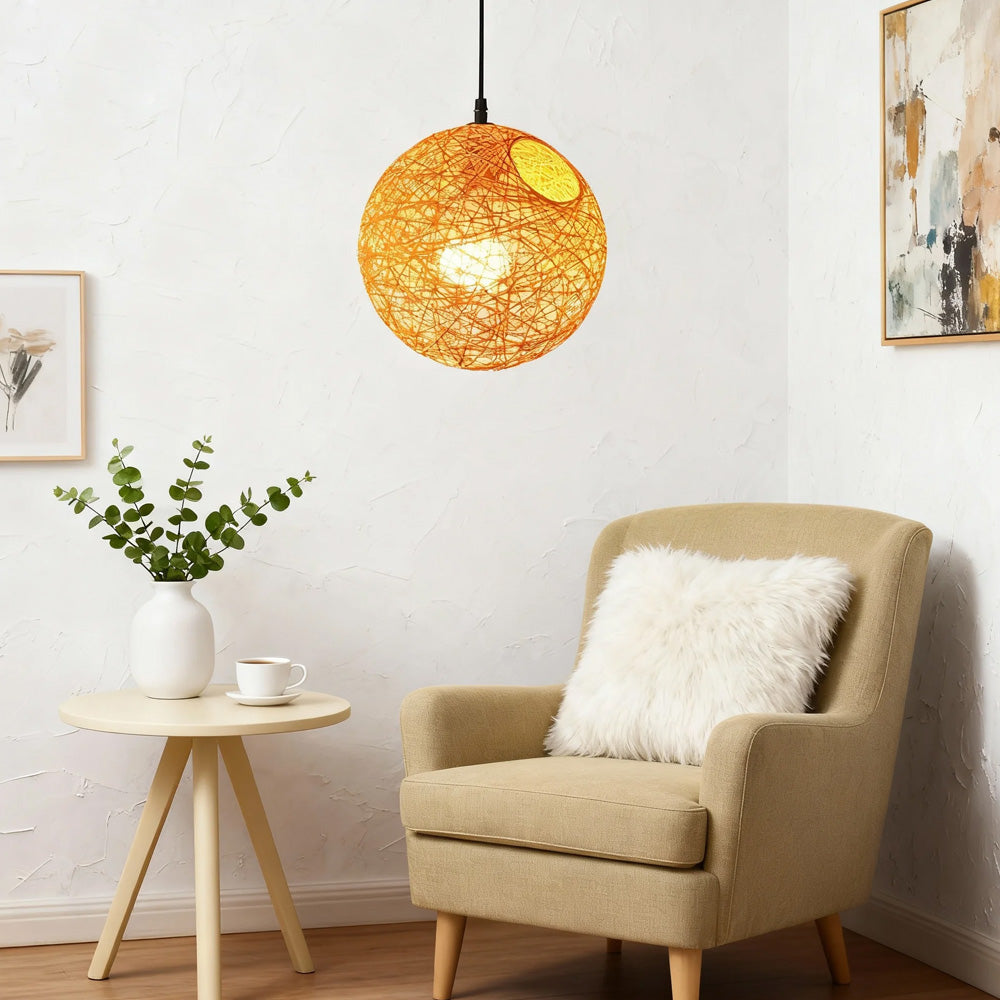 Rustic Woven Hanging Pendant Light Fixture