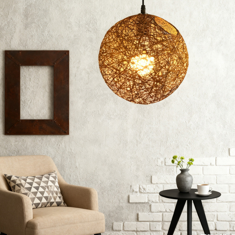 Rustic Woven Hanging Pendant Light Fixture