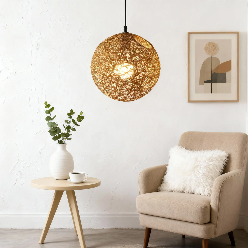 Rustic Woven Hanging Pendant Light Fixture