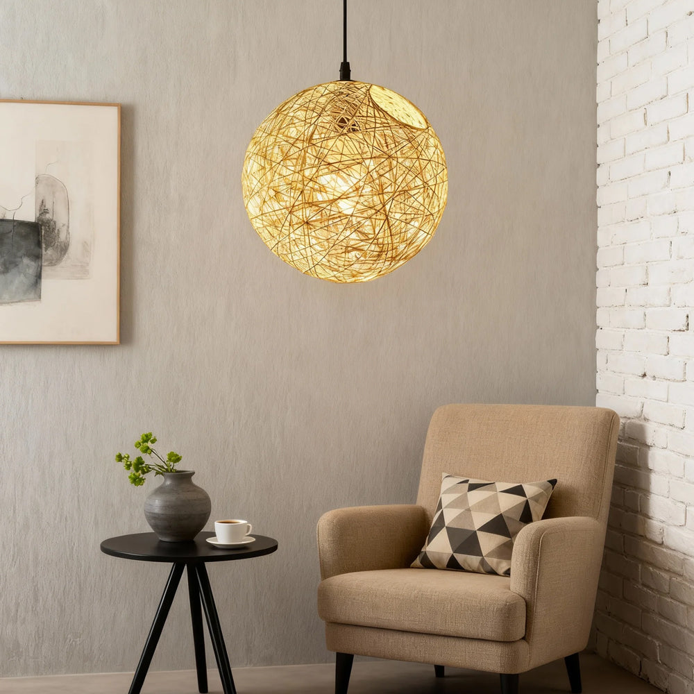 Rustic Woven Hanging Pendant Light Fixture