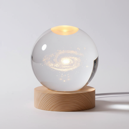 Round Wood Globe Table Lamp with Soft LED Glow