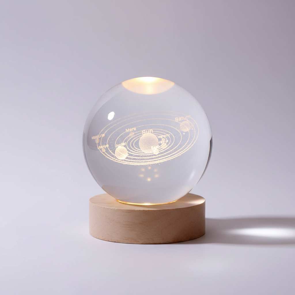 Round Wood Globe Table Lamp with Soft LED Glow