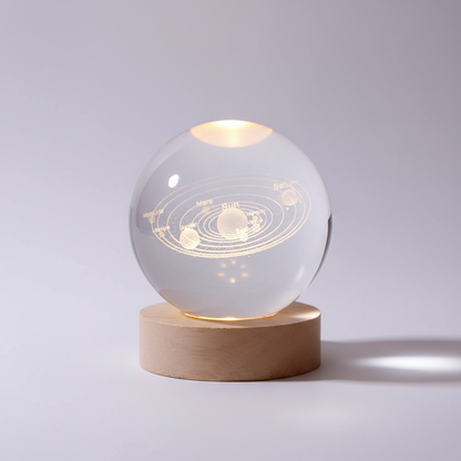 Round Wood Globe Table Lamp with Soft LED Glow