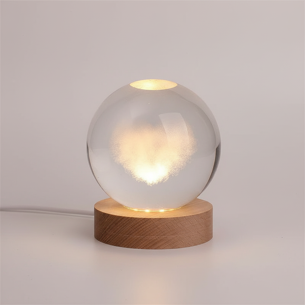 Round Wood Globe Table Lamp with Soft LED Glow
