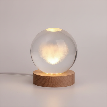 Round Wood Globe Table Lamp with Soft LED Glow