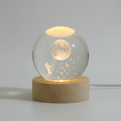 Round Wood Globe Table Lamp with Soft LED Glow