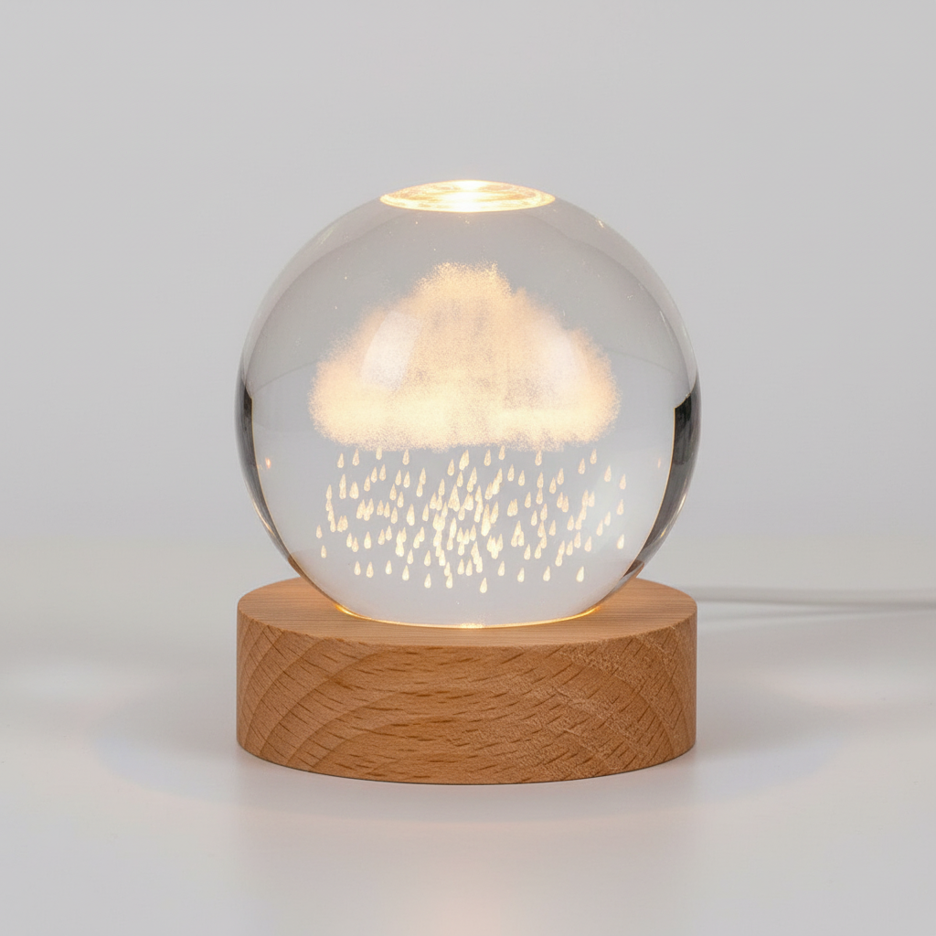 Round Wood Globe Table Lamp with Soft LED Glow