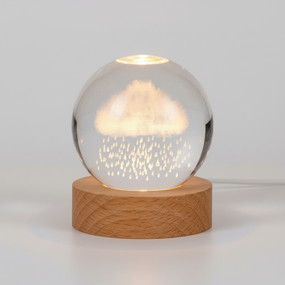 Round Wood Globe Table Lamp with Soft LED Glow