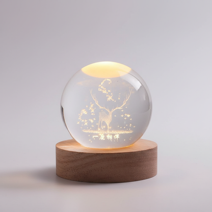 Round Wood Globe Table Lamp with Soft LED Glow