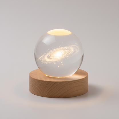 Round Wood Globe Table Lamp with Soft LED Glow