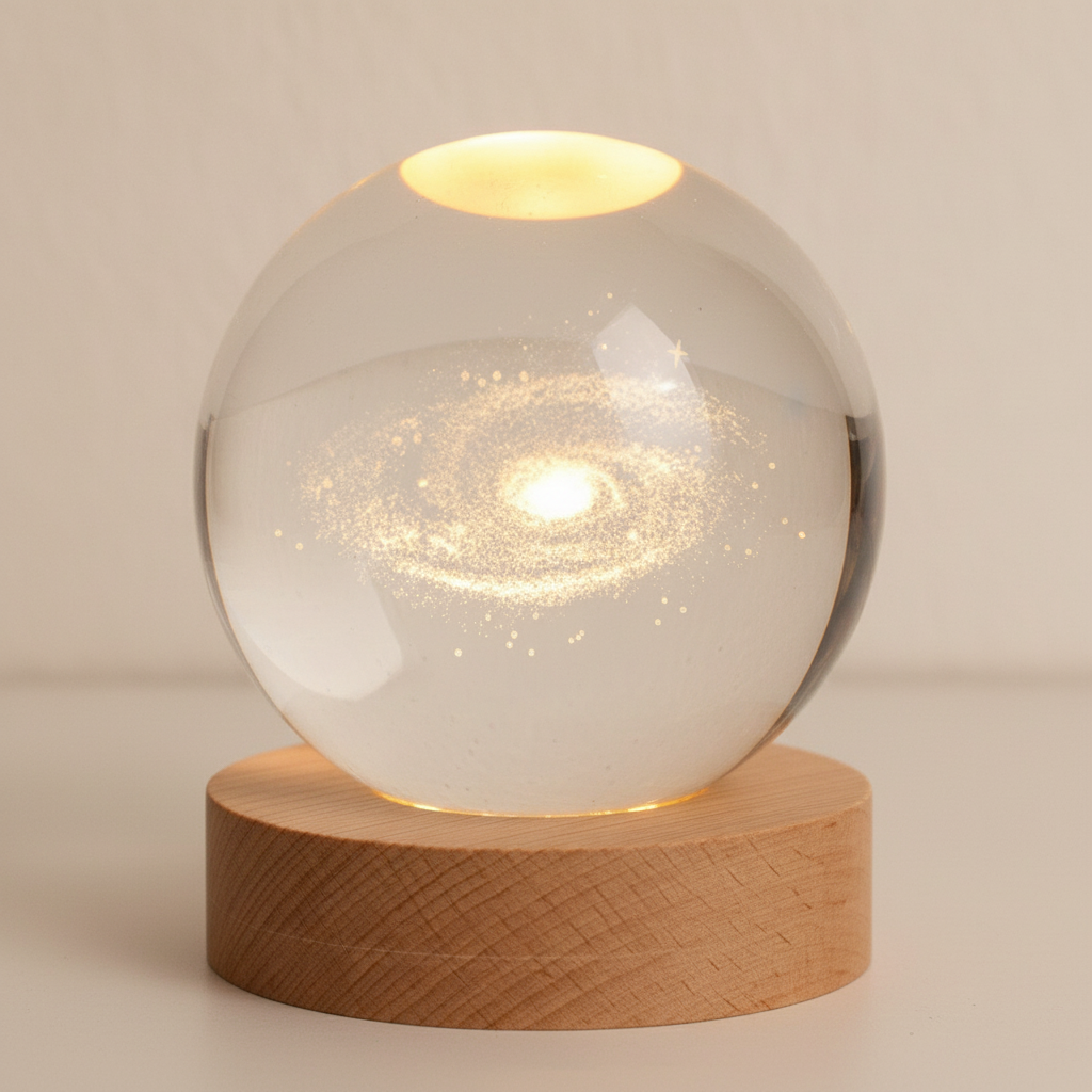 Round Wood Globe Table Lamp with Soft LED Glow