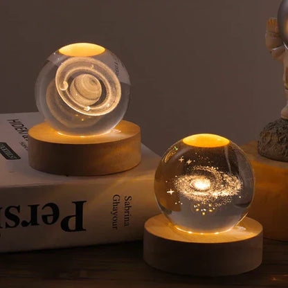 Round Wood Globe Table Lamp with Soft LED Glow