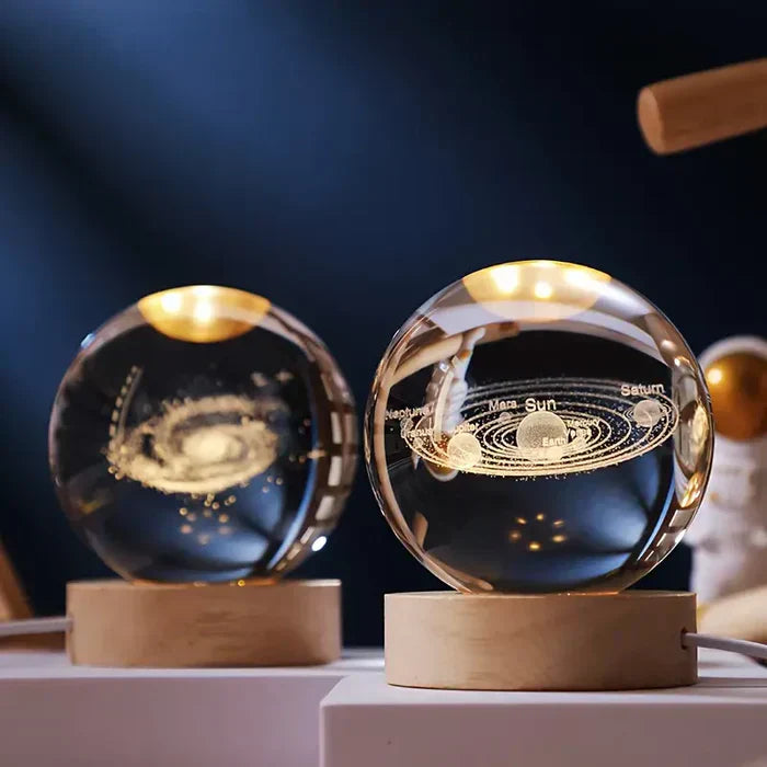 Round Wood Globe Table Lamp with Soft LED Glow