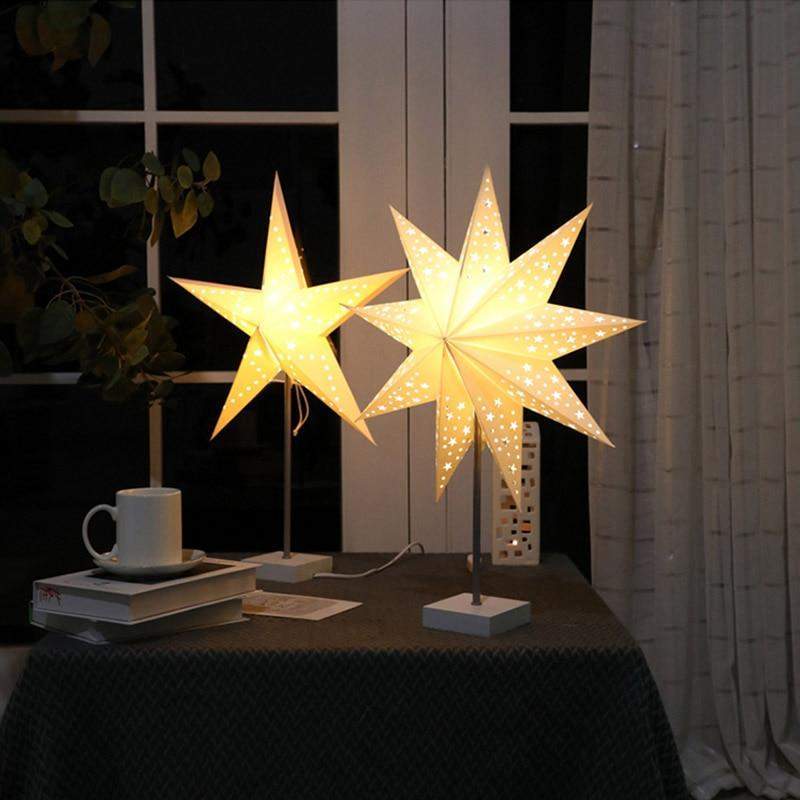 Warm LED Star Table Lamp - Wooden Base Home Light