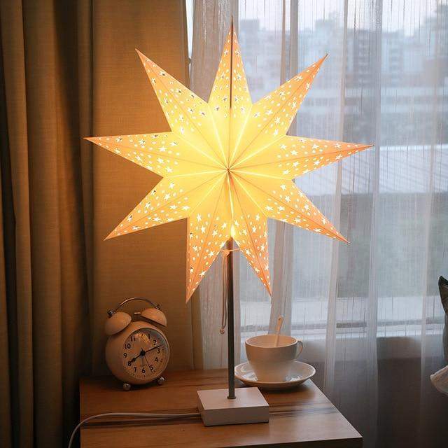 Warm LED Star Table Lamp - Wooden Base Home Light