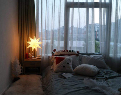 Warm LED Star Table Lamp - Wooden Base Home Light