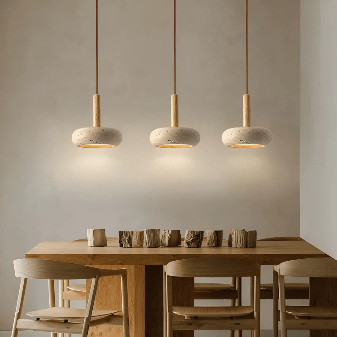 Vintage Wooden Pendant Light with Stone Detail - Cofik