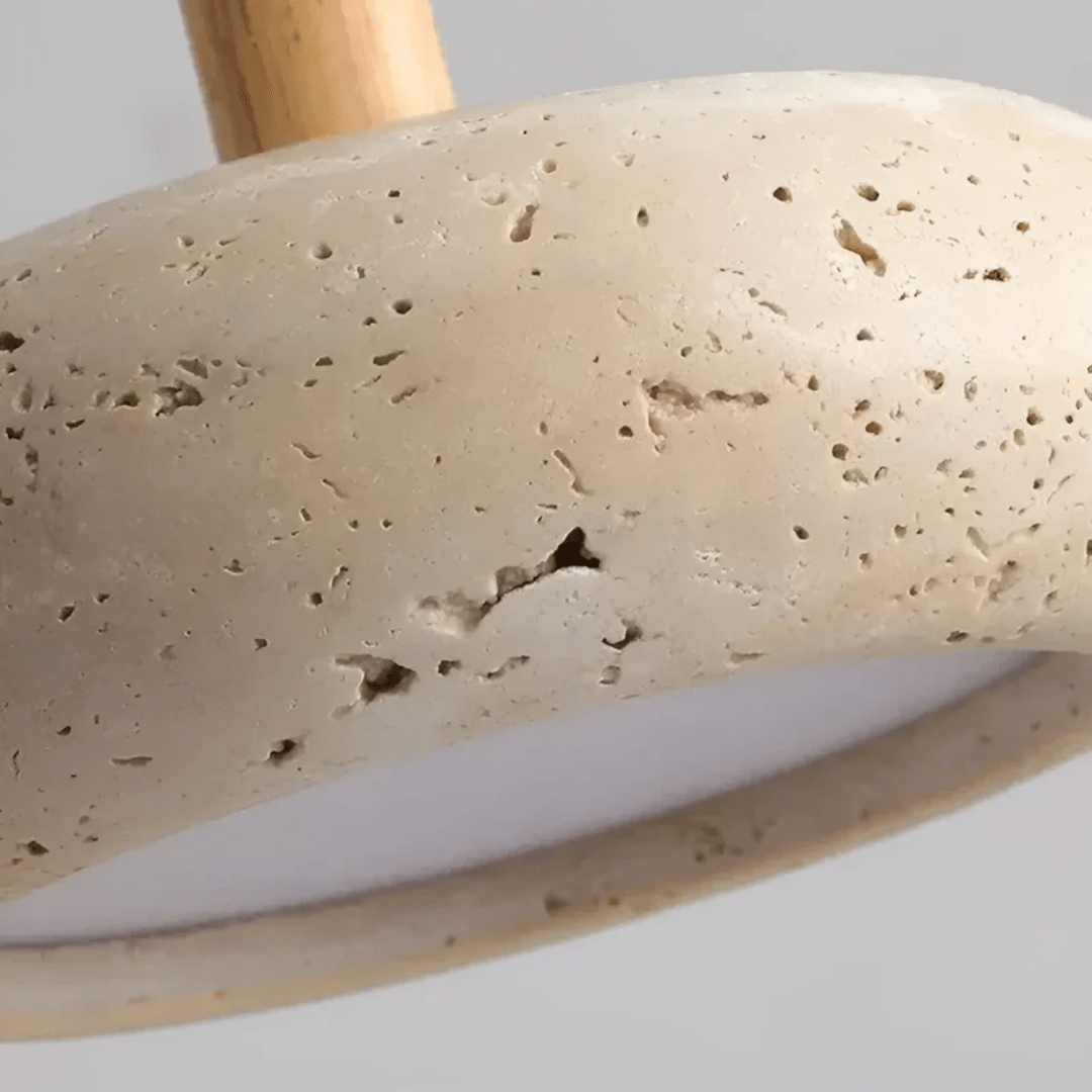 Vintage Wooden Pendant Light with Stone Detail