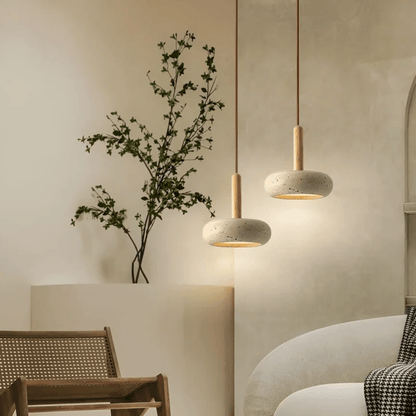 Vintage Wooden Pendant Light with Stone Detail