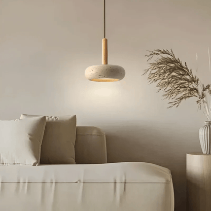 Vintage Wooden Pendant Light with Stone Detail