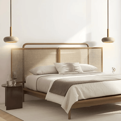 Vintage Wooden Pendant Light with Stone Detail
