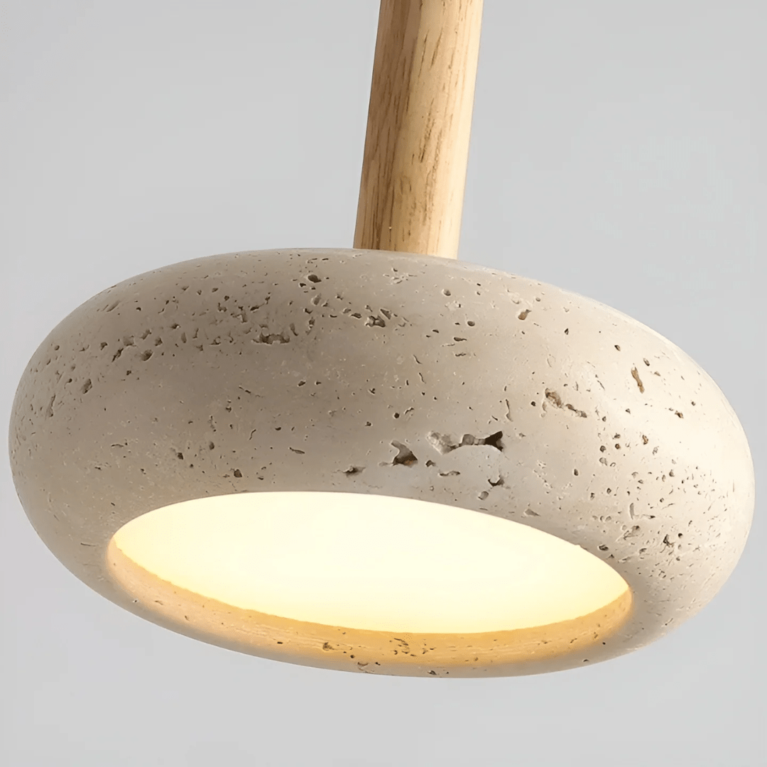 Vintage Wooden Pendant Light with Stone Detail