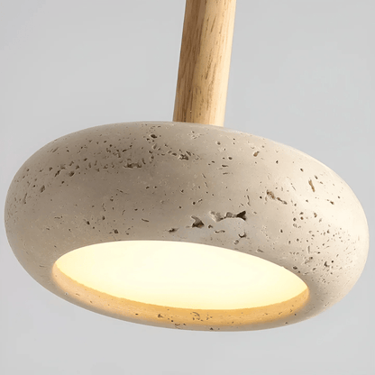 Vintage Wooden Pendant Light with Stone Detail