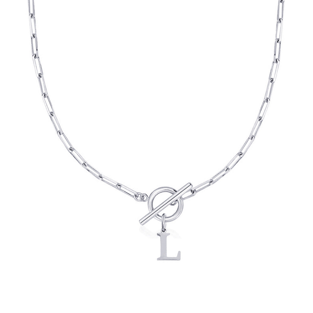 Simple Initial Circle Paperclip Lock Necklace