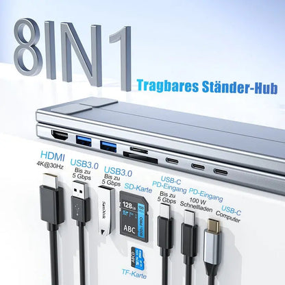 Portable Laptop Stand with 8-in-1 USB Hub