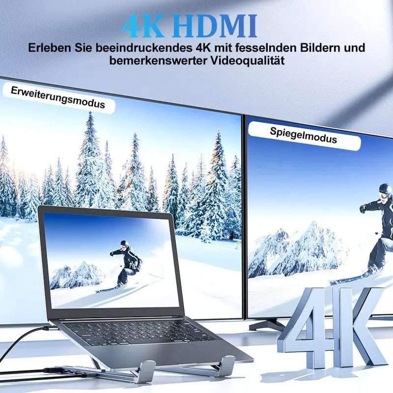 Portable Laptop Stand with 8-in-1 USB Hub