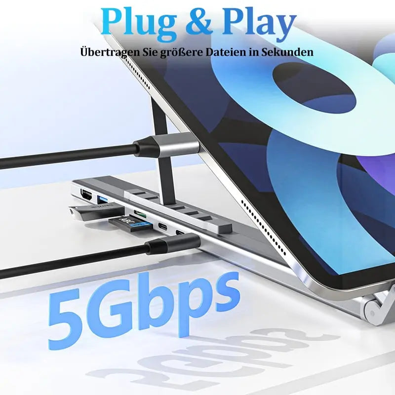 Portable Laptop Stand with 8-in-1 USB Hub