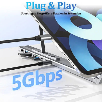 Portable Laptop Stand with 8-in-1 USB Hub