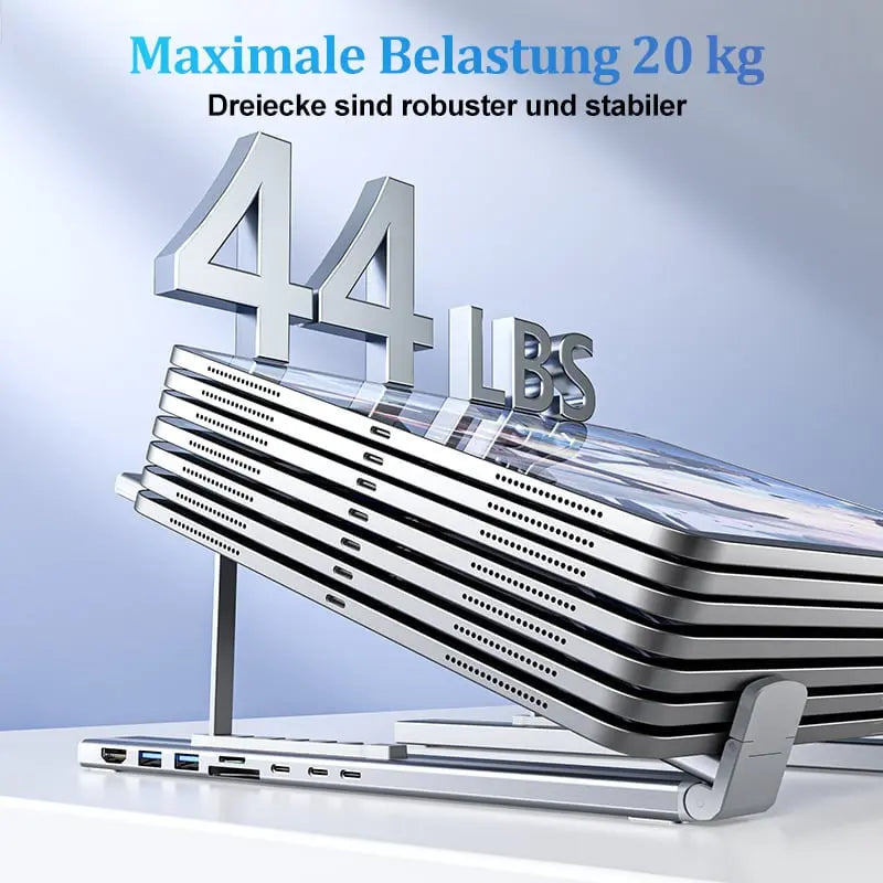 Portable Laptop Stand with 8-in-1 USB Hub