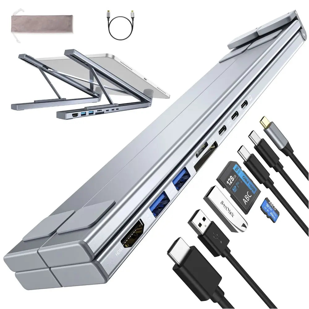 Portable Laptop Stand with 8-in-1 USB Hub