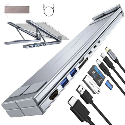 Portable Laptop Stand with 8-in-1 USB Hub