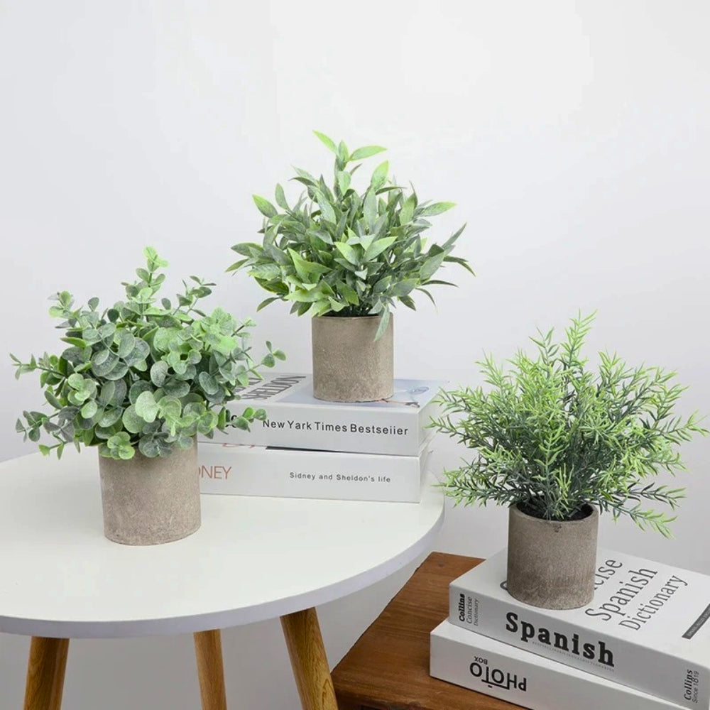 Realistic Leaf Artificial Plant Modern Planter 3pc Set