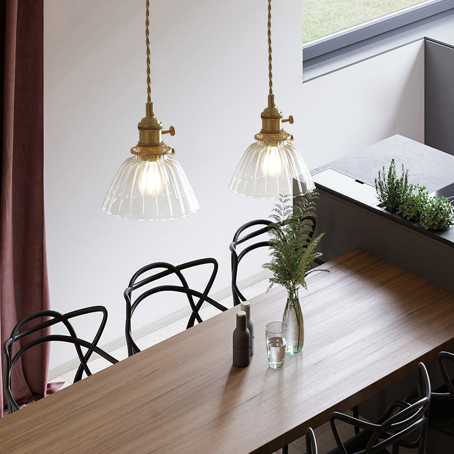 Sleek Brass Pendant Light Clear Glass Shade