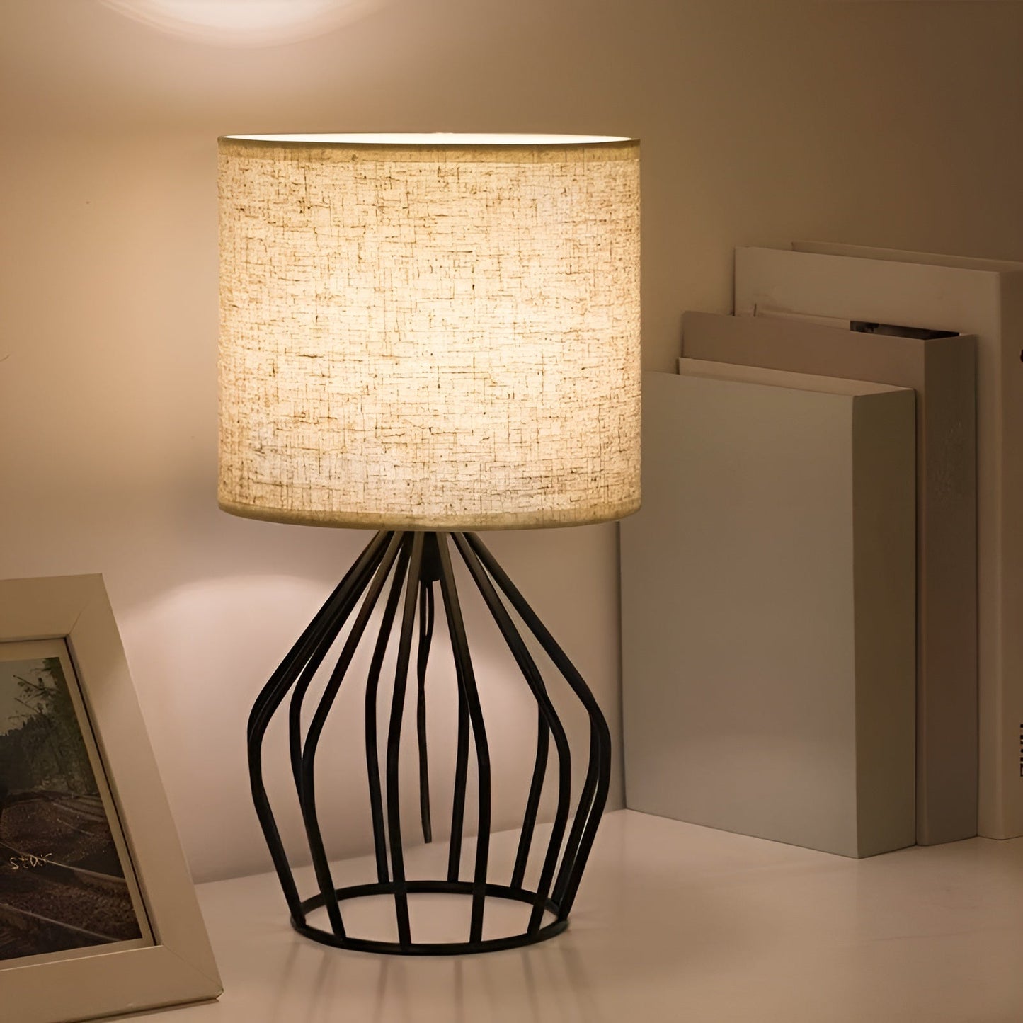 Stylish Metal Table Lamp with Cream Shade