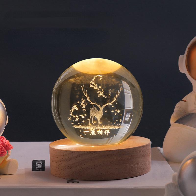 Colorful LED Glass Globe with Wood Stand