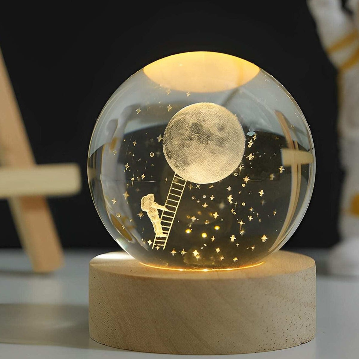 Colorful LED Glass Globe with Wood Stand