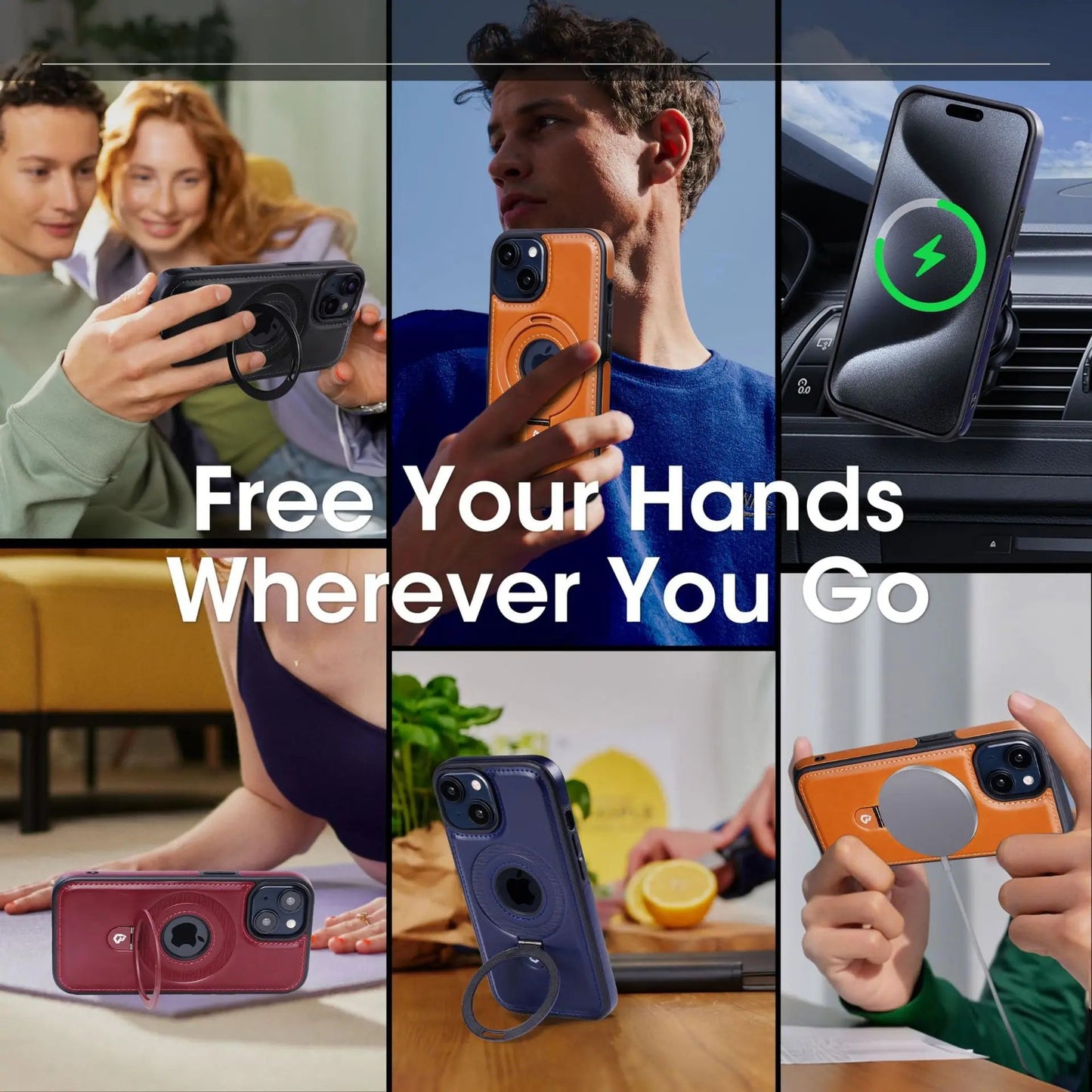 Slim Magnetic iPhone Case with Hidden Ring Stand