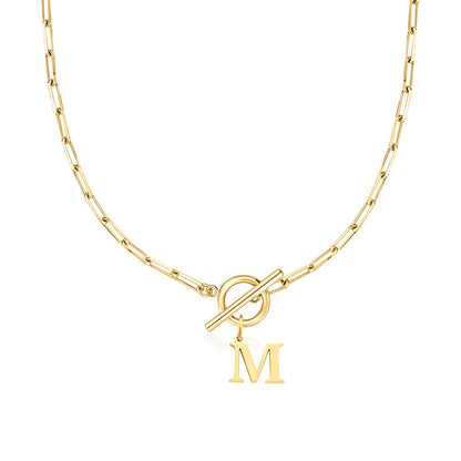 Simple Initial Circle Paperclip Lock Necklace