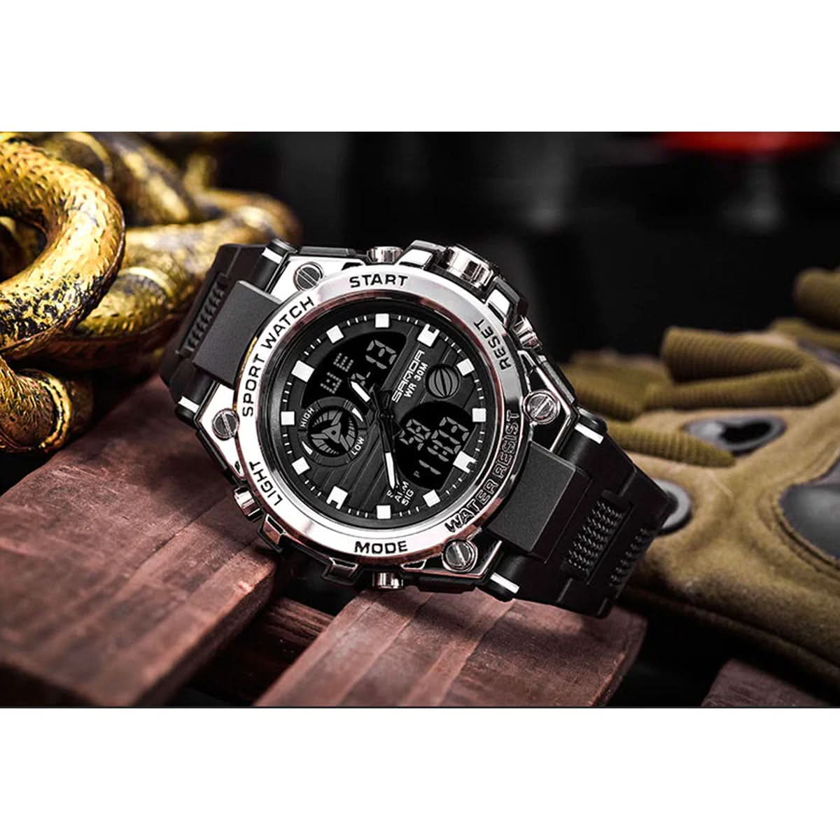 Tactical Men's Army Watch with Analog Digital Face