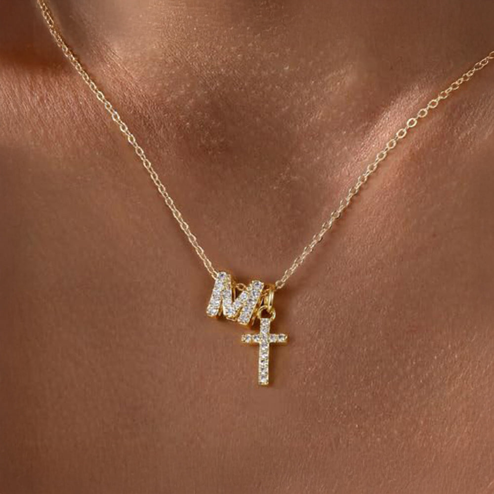 Delicate Initial Cross Pendant Necklace