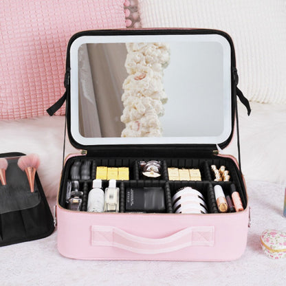 Compact Travel Makeup Bag with LED Light & Mirror