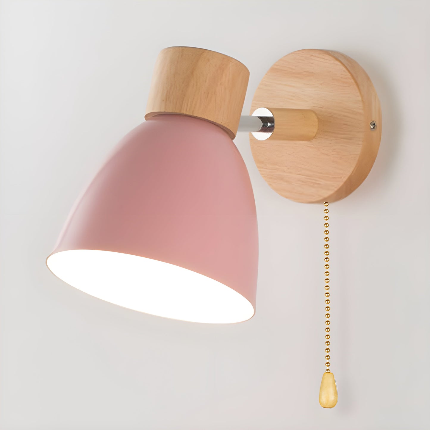 Rustic Wooden Bedroom Wall Light with Switch