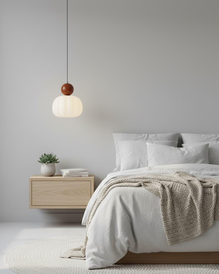 White Glass Pumpkin Pendant Light Fixture Ceiling Lamp