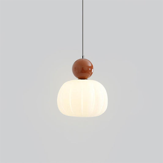 White Glass Pumpkin Pendant Light Fixture Ceiling Lamp - Cofik