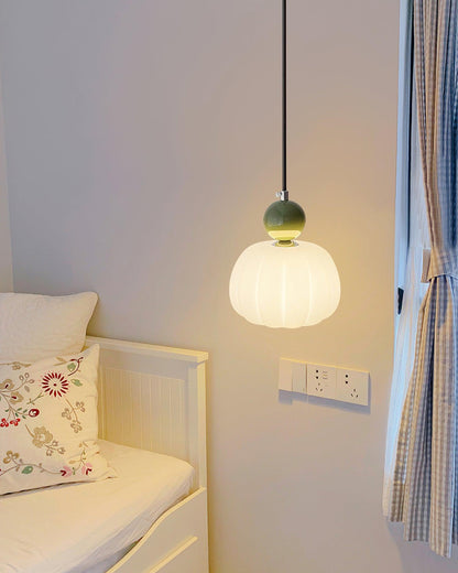 White Glass Pumpkin Pendant Light Fixture Ceiling Lamp