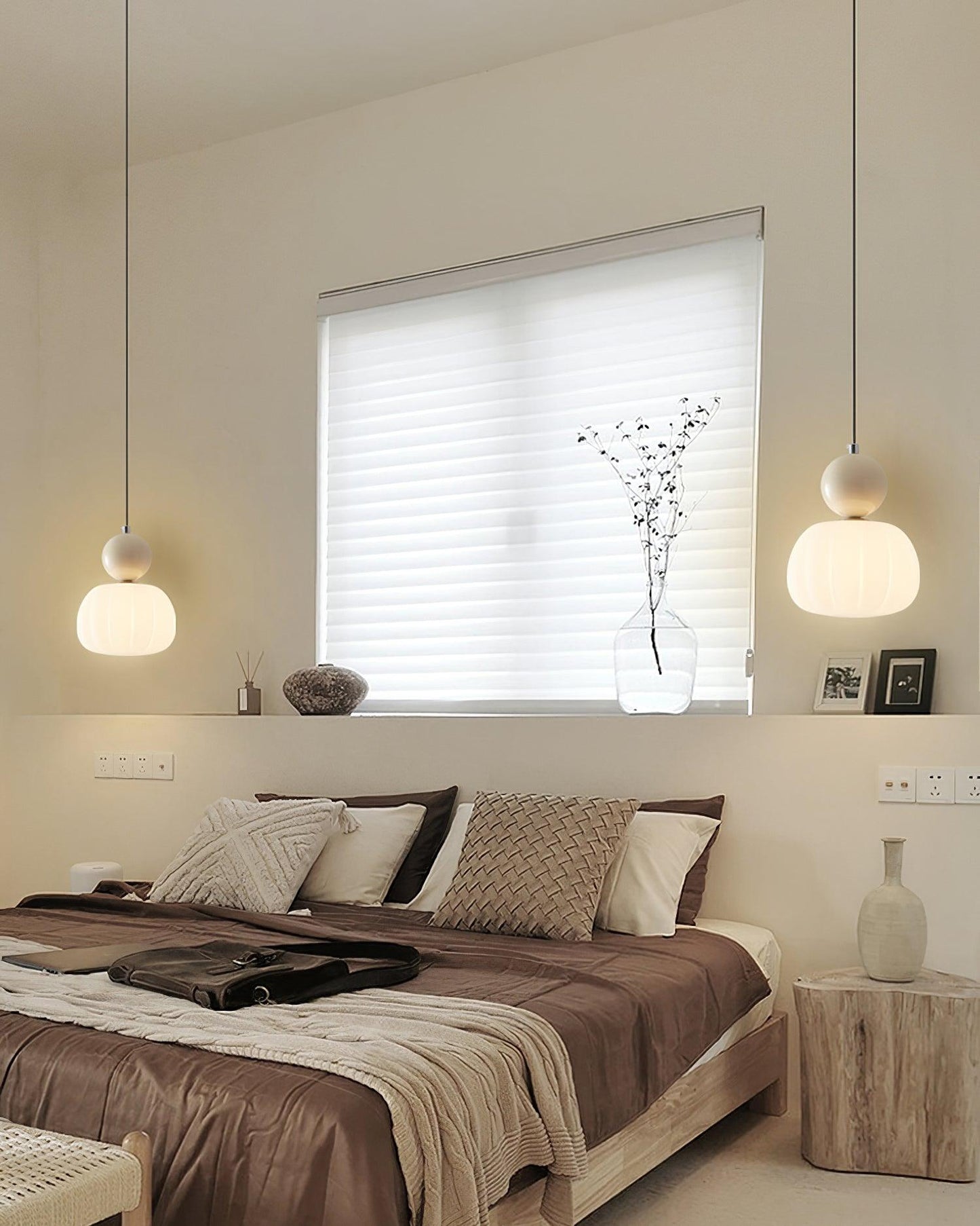 White Glass Pumpkin Pendant Light Fixture Ceiling Lamp